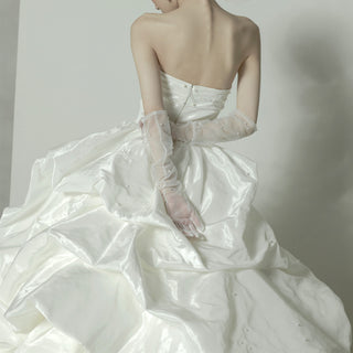 Strapless Curve Neck Ruched Taffeta Ballgown Bridal Wedding Dress