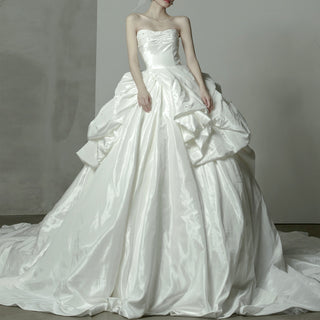 Strapless Curve Neck Ruched Taffeta Ballgown Bridal Wedding Dress