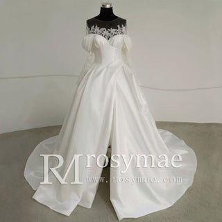 ruched-wedding-dress-with-slit
