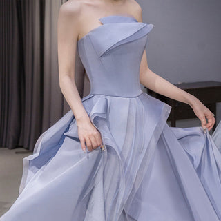 A-line Ruffle Organza Wedding Dress Strapless Court Train Gown