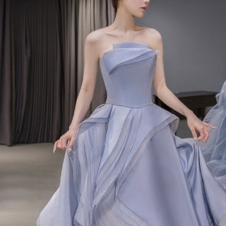 A-line Ruffle Organza Wedding Dress Strapless Court Train Gown