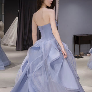 A-line Ruffle Organza Wedding Dress Strapless Court Train Gown
