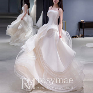 A-line Ruffle Organza Wedding Dress Strapless Court Train Gown