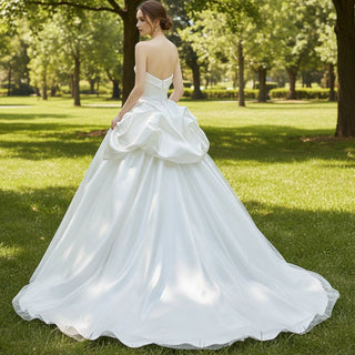 Ruffle Strapless Satin Wedding Dress Bridal Gown with Puffy Skirt - Rosymae