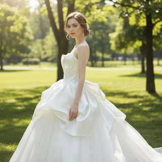 Ruffle Strapless Satin Wedding Dress Bridal Gown with Puffy Skirt - Rosymae