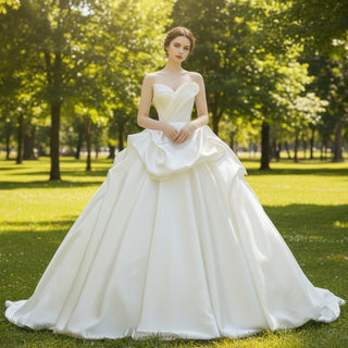 Ruffle Strapless Satin Wedding Dress Bridal Gown with Puffy Skirt - Rosymae