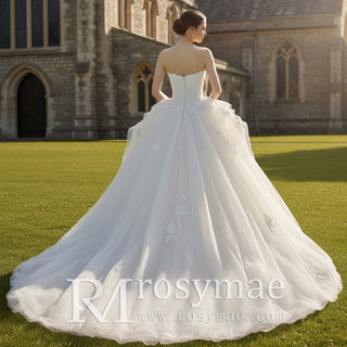 Ruffle Tulle Strapless Wedding Dresses Luxury Bridal Gown - Rosymae