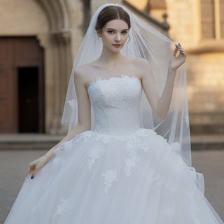 Ruffle Tulle Strapless Wedding Dresses Luxury Bridal Gown - Rosymae