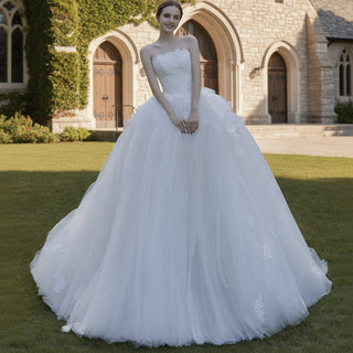 Ruffle Tulle Strapless Wedding Dresses Luxury Bridal Gown - Rosymae