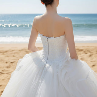 Ruffle Tulle Strapless Wedding Dresses Luxury Bridal Gown - Rosymae