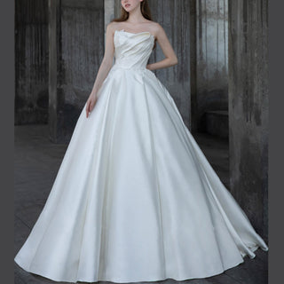 Strapless Satin Wedding Dresses Elegant Bridal Gowns 2023