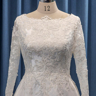 High Boat Neckline Long Sleeve Satin and Lace Wedding Dress