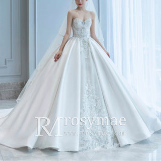 Sweetheart Neckline Satin Lace Ball Gown Bridal Wedding Dress