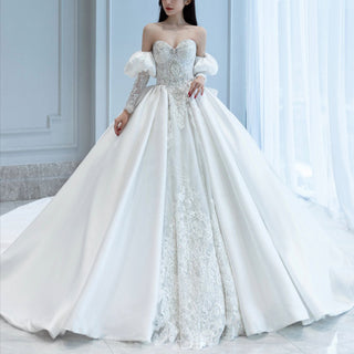 Sweetheart Neckline Satin Lace Ball Gown Bridal Wedding Dress