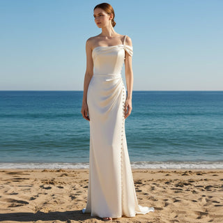 Satin One Shoulder Bridal Gowns Wedding Dresses for A Chic Bride - Rosymae