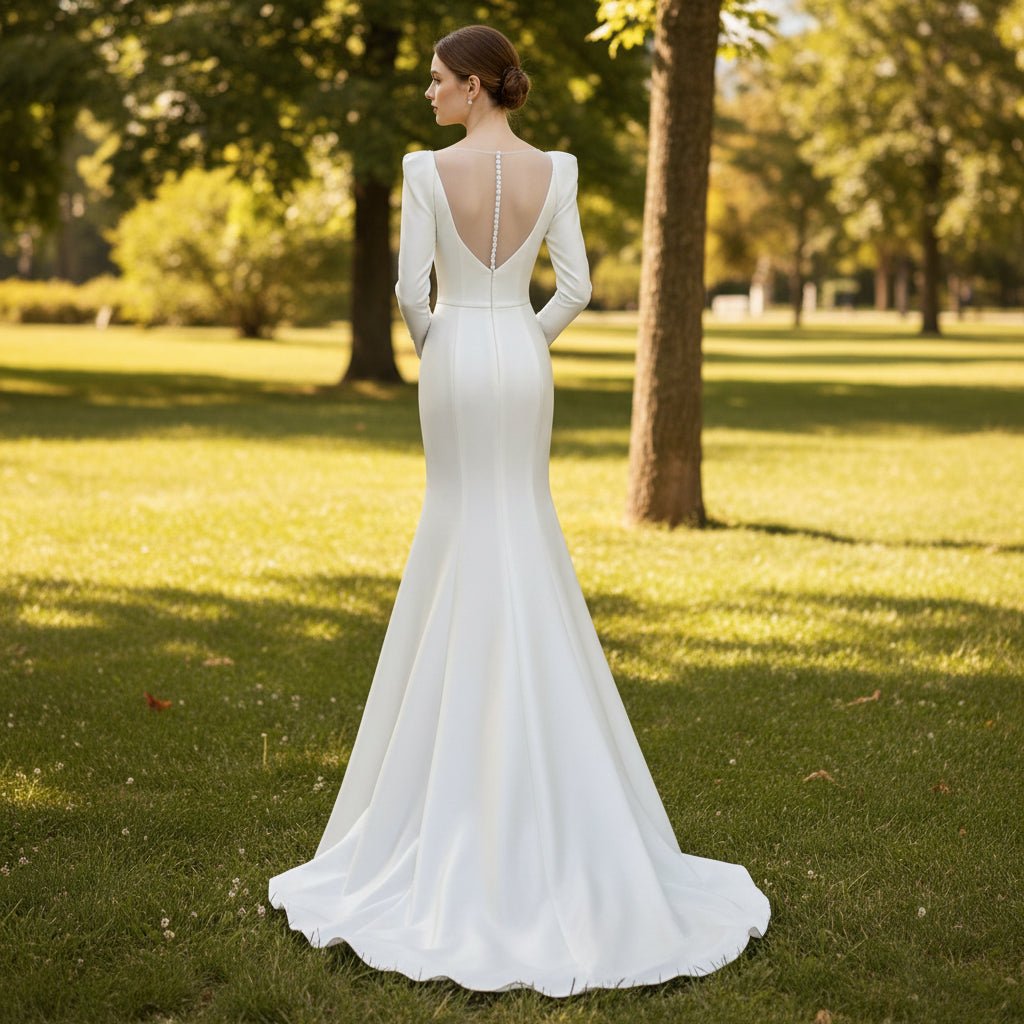 Satin Square Neck Mermaid Wedding Dresses with Long Sleeve - Rosymae