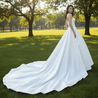 Satin Strapless Wedding Dresses with Plunging and Ball Gown Skirt - Rosymae