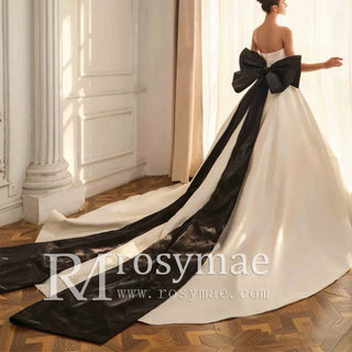    satin-wedding-dress-with-black-bowknot