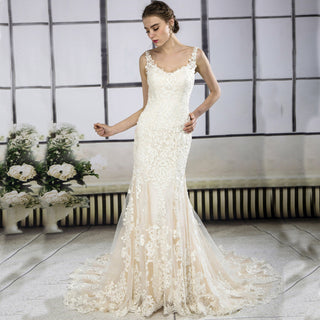 Chic Scoop Neck Mermaid Lace Bridal Gowns Wedding Dresses