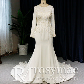 Scoop Long Sleeve Mermaid Wedding Dress with Trumpet Skirt - Rosymae