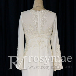 Scoop Long Sleeve Mermaid Wedding Dress with Trumpet Skirt - Rosymae