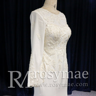 Scoop Long Sleeve Mermaid Wedding Dress with Trumpet Skirt - Rosymae