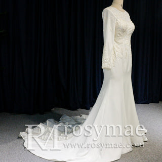 Scoop Long Sleeve Mermaid Wedding Dress with Trumpet Skirt - Rosymae