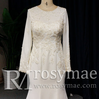 Scoop Long Sleeve Mermaid Wedding Dress with Trumpet Skirt - Rosymae