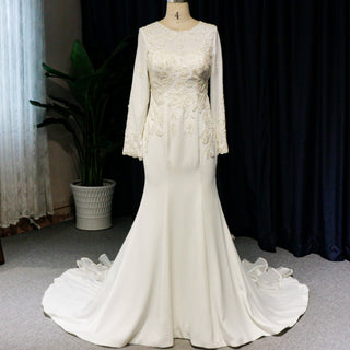 Scoop Long Sleeve Mermaid Wedding Dress with Trumpet Skirt - Rosymae