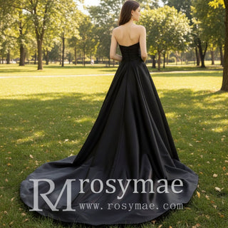 Scoop Neck A-line Black Wedding Dress Bridal Gown with Leg Slit - Rosymae