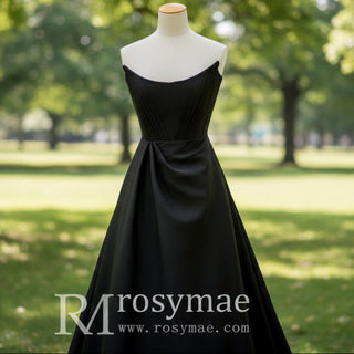 Scoop Neck A-line Black Wedding Dress Bridal Gown with Leg Slit - Rosymae