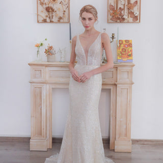 Sequin Mermaid Wedding Dress with a Illusion Neckline - Rosymae