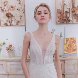 Sequin Mermaid Wedding Dress with a Illusion Neckline - Rosymae