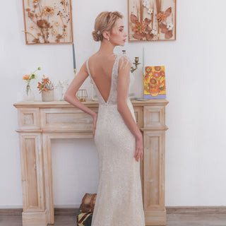 Sequin Mermaid Wedding Dress with a Illusion Neckline - Rosymae
