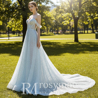 Sequin Off The Shoulder Formal Dress Bridal Wedding Gown - Rosymae