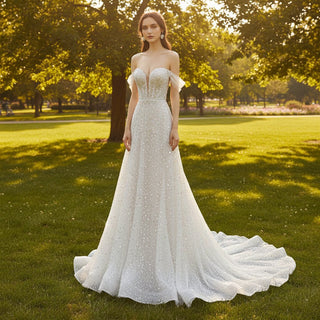 Sequin Off The Shoulder Formal Dress Bridal Wedding Gown - Rosymae