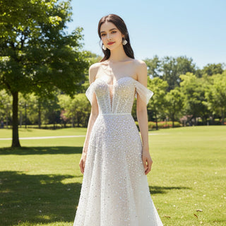 Sequin Off The Shoulder Formal Dress Bridal Wedding Gown - Rosymae