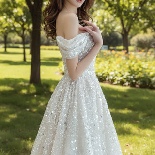 Sequin Off The Shoulder Formal Dress Bridal Wedding Gown - Rosymae