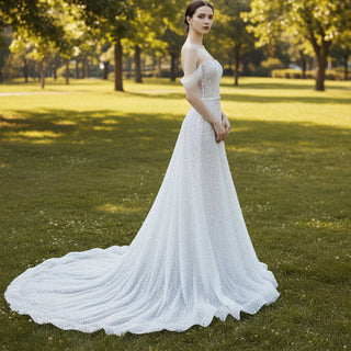 Sequin Off The Shoulder Formal Dress Bridal Wedding Gown - Rosymae