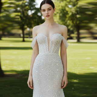 Sequin Off The Shoulder Formal Dress Bridal Wedding Gown - Rosymae