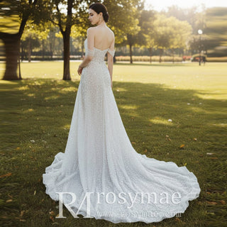 Sequin Off The Shoulder Formal Dress Bridal Wedding Gown - Rosymae