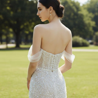 Sequin Off The Shoulder Formal Dress Bridal Wedding Gown - Rosymae