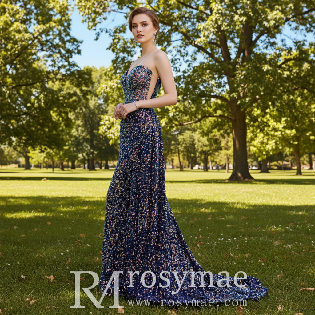 Multicolor Sequin Dress Long Womens Formal & Evening Gowns Royal Blue / 14 Multicolor Sequin Dress Long Womens Formal & Evening Gowns Royal Blue / 14