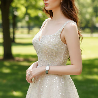 Sequined Tea Length Formal Gown Evening Party Dress for Women - Rosymae