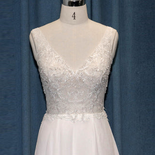 Vintage Sexy V-neck Lace Chiffon Sheath Bridal Gown Wedding Dress