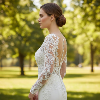 Sheath Mermaid & Fit Flare Wedding Dress with Long Sleeves - Rosymae