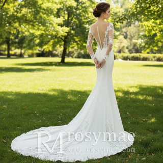 Sheath Mermaid & Fit Flare Wedding Dress with Long Sleeves - Rosymae