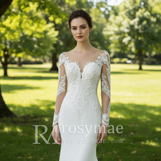 Sheath Mermaid & Fit Flare Wedding Dress with Long Sleeves - Rosymae