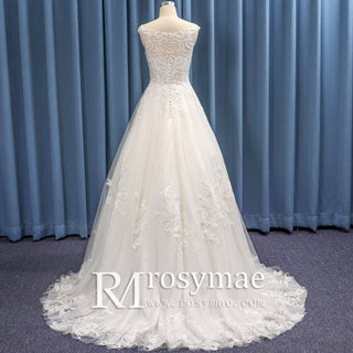 Trending Sheer Bodice Lace Tulle A-line Bridal Wedding Dress