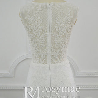 2 in 1 Detachable Skirt Sheer Boat Neck Bridal Wedding Dresses